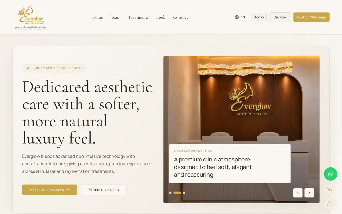 everglowclinic.ae website designed by Imperium Global Media